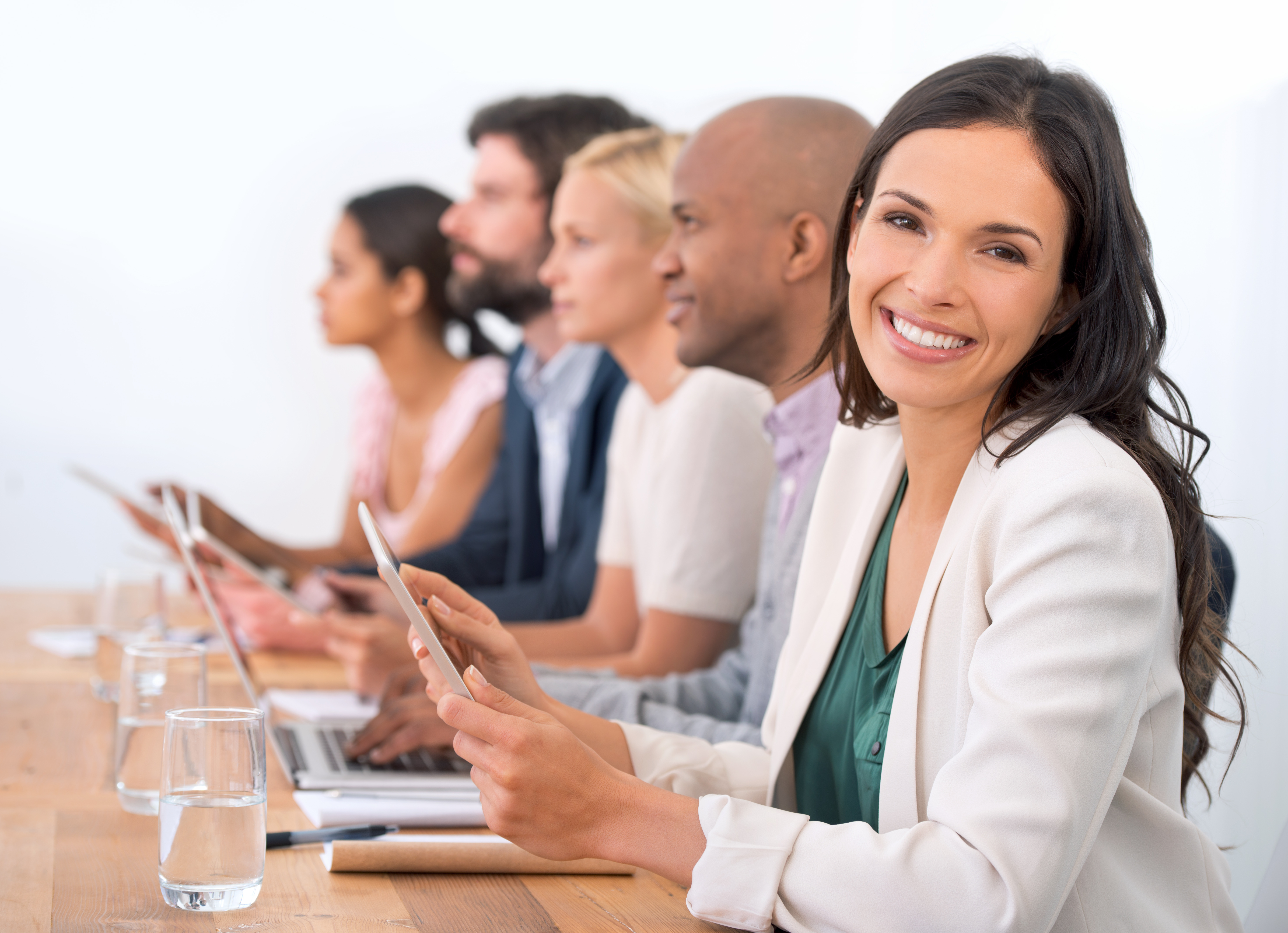 smiling woman at conference 